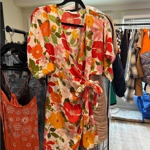 Lush Floral Wrap Dress with Puff Sleeves